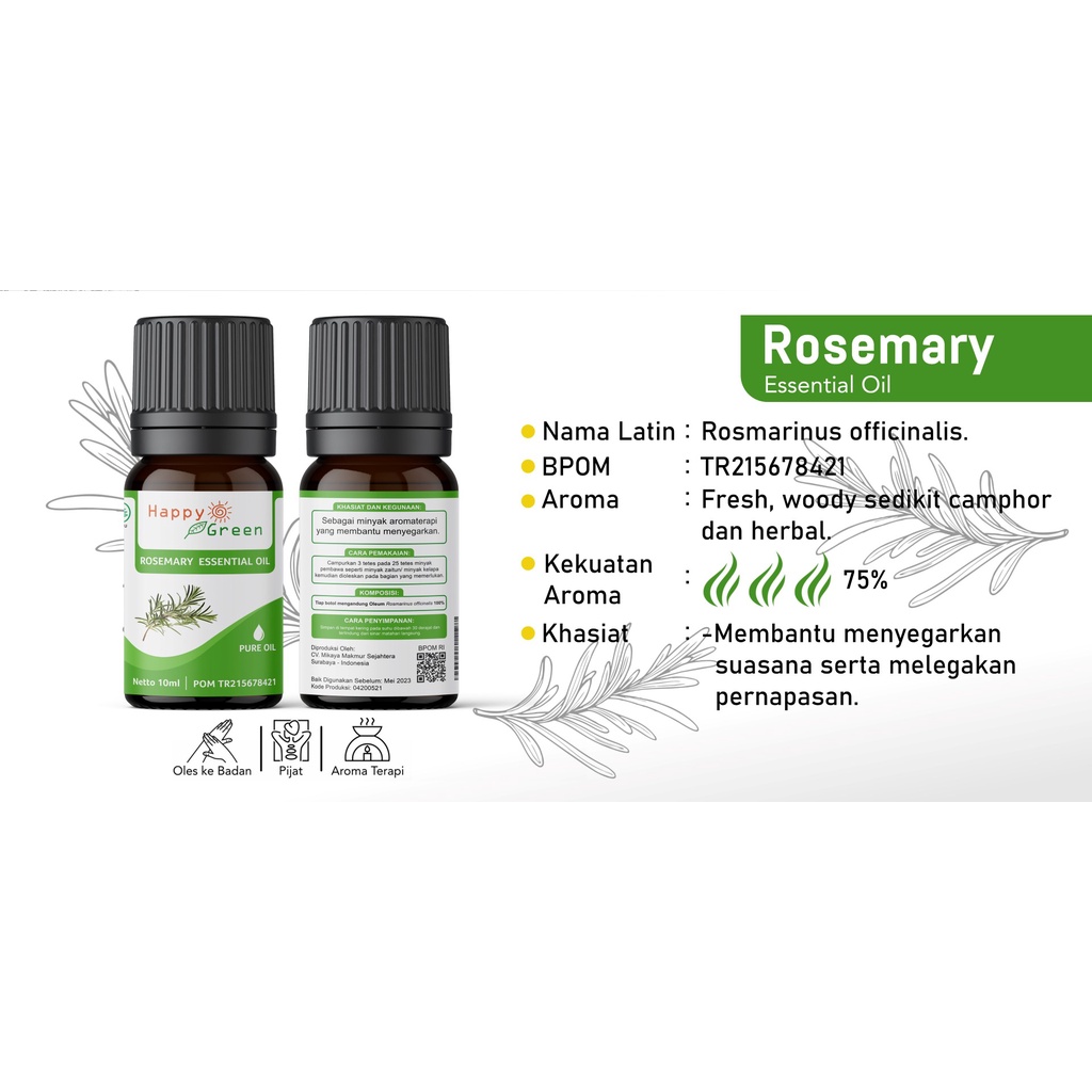 BPOM Happy Green Rosemary Essential Oil - Minyak Atsiri Rosmarin 100% Murni Garansi Uang Kembali