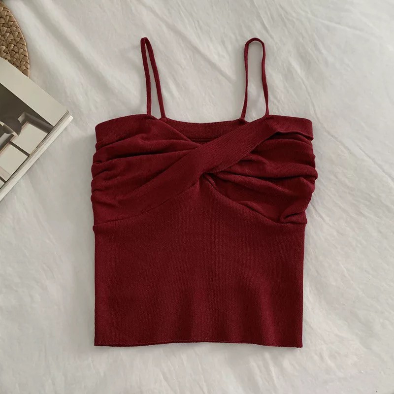 ✨WINGALERY✨ Tank Top Olivia Bahan Rajut Pakaian Wanita Import Style Korea 4038-MAROON