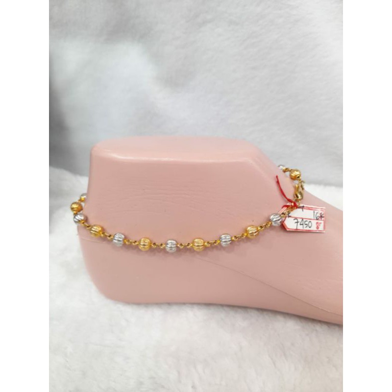GLk907H369H gelang kaki emas model bola emas putih asli gold kristal pink berat 7.750 kadar 70%