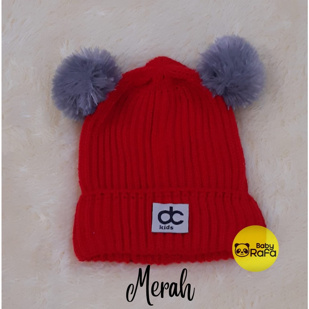 Topi Rajut Kupluk Bayi Pom Pom Premium / Topi Bayi Pom Pom Anak Laki - Laki Perempuan / Kupluk Baby Pompom DC Kids