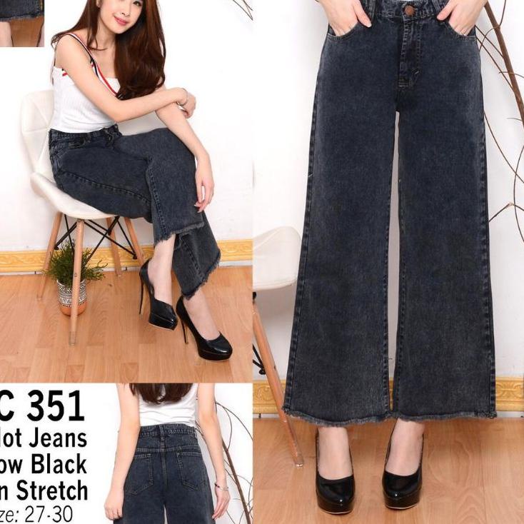 Celana  Panjang Kulot Jeans Wanita Rawis bawah Celana Snow Cullote Highwaist Celana denim jins cewe 