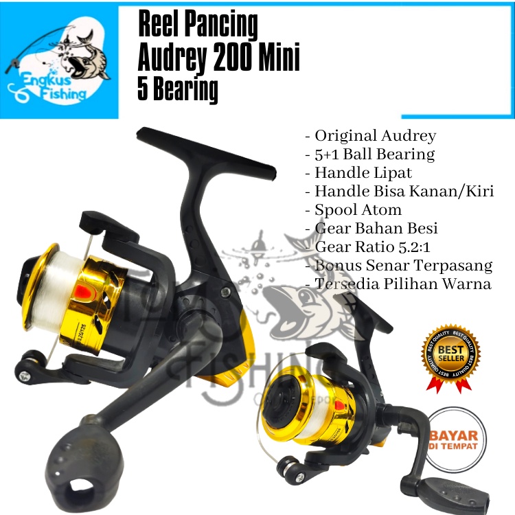 Reel Pancing Audrey 200 Mini (5 Bearing) Bonus senar murah - Engkus Fishing