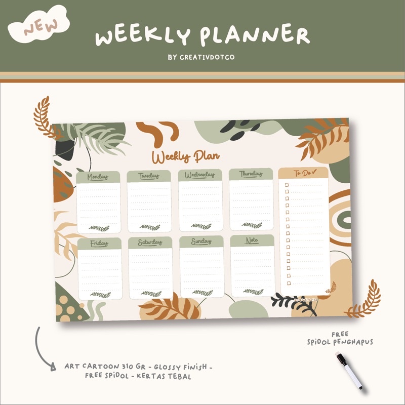 

BOTANICAL WALL WEEKLY PLANNER - ERASABLE MARKER