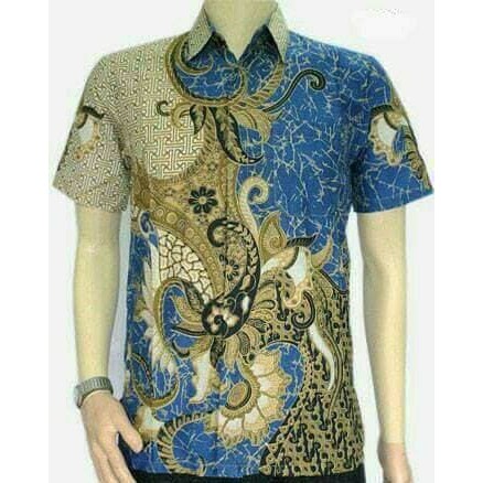 BEST SELLER Kemeja Hem Batik Pria Naga Biru PALING MURAH