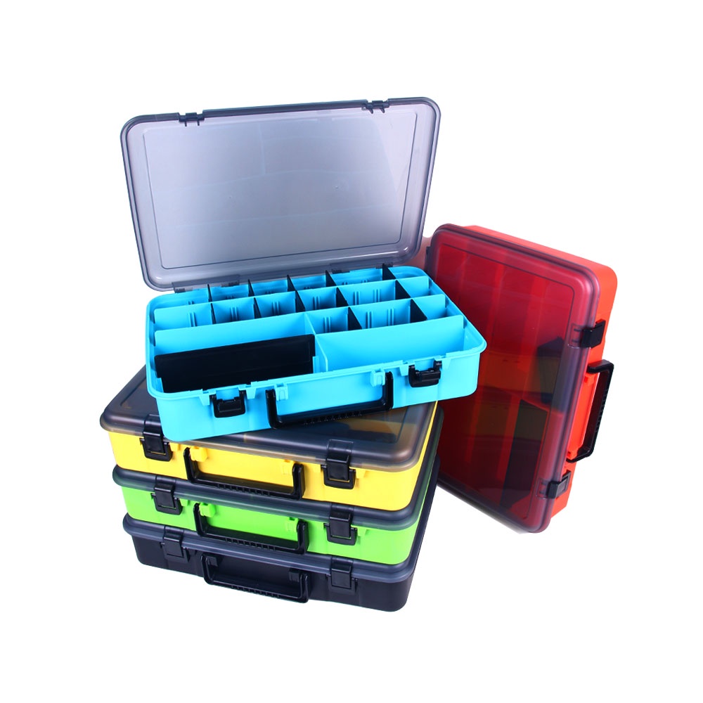 HENGJIA New Arrival Fishing Accessories Box Snap Compartments Transparent cover 39 * 27 * 8cm 5 color Fishing Lure Hook Tackle Box