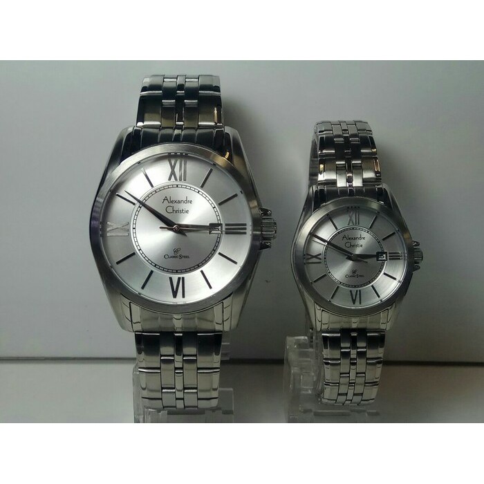 Jam Tangan Alexandre Christie Original Couple AC 8427 FULL SILVER