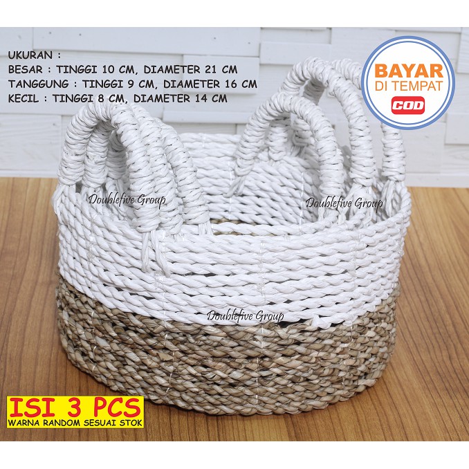 Hiasan Keranjang Anyam Kuping, Cover Pot Anyaman isi 3. Seagrass Basket (size 10,9,8) WARNA