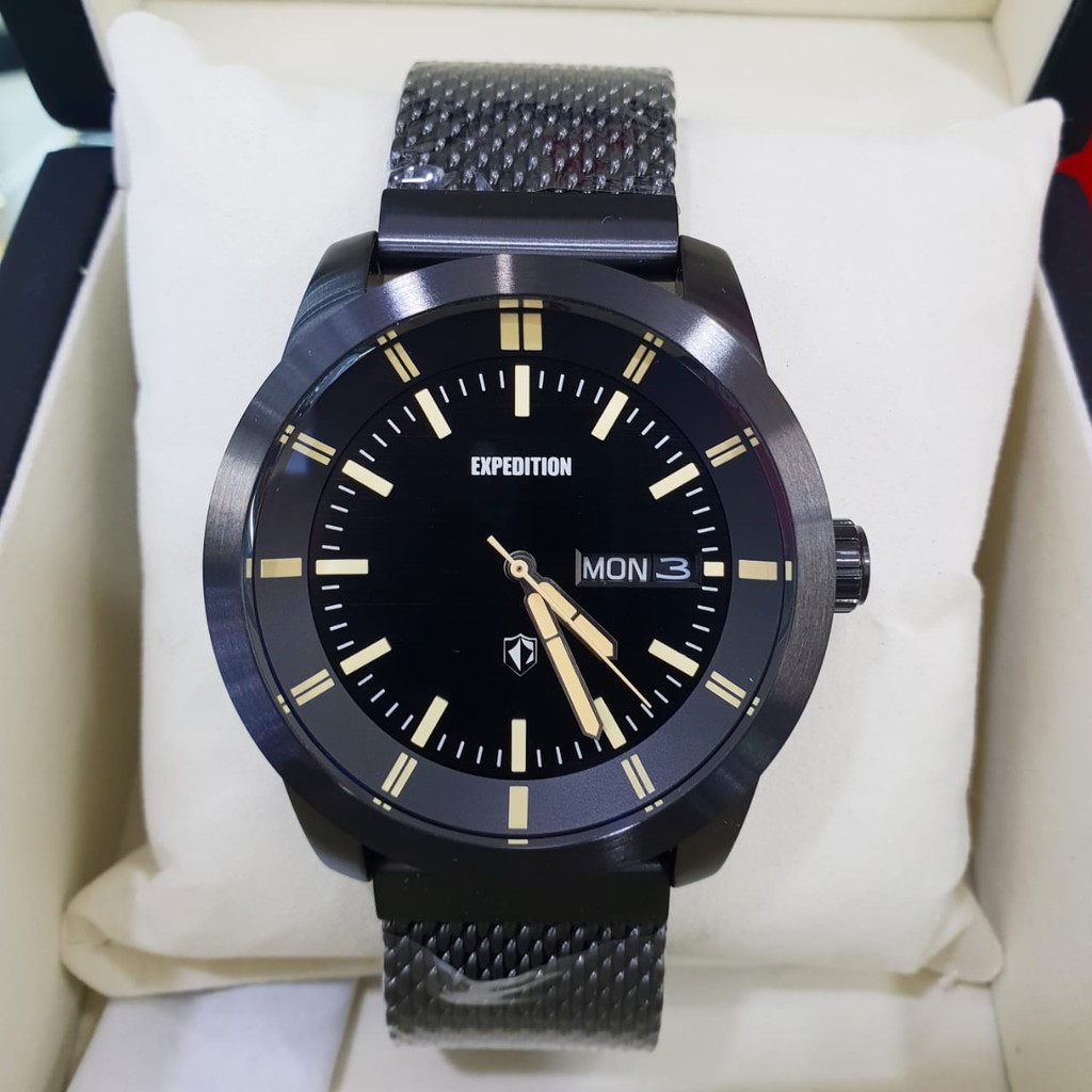 Jam Tangan Pria Expedition Original E6773M Stainless Steel Hitam Lis Kuning