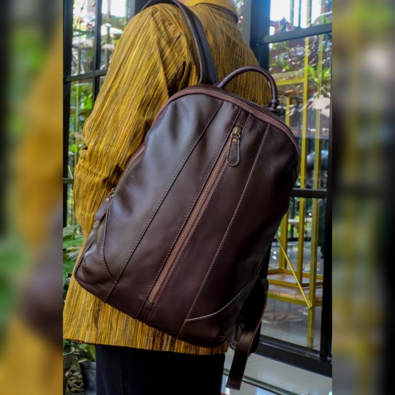 Ransel Unisex Tas Punggung Kulit Sapi Asli Backpack Naura Wadah Laptop Bahan Pull Up Leather Terbaru Tali Adjustable Kekinian Original