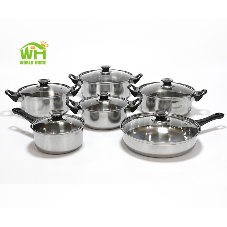 Panci Set 12Pcs Serbaguna Panci Set Stainless Steel Dengan Tutup Kaca TG-7