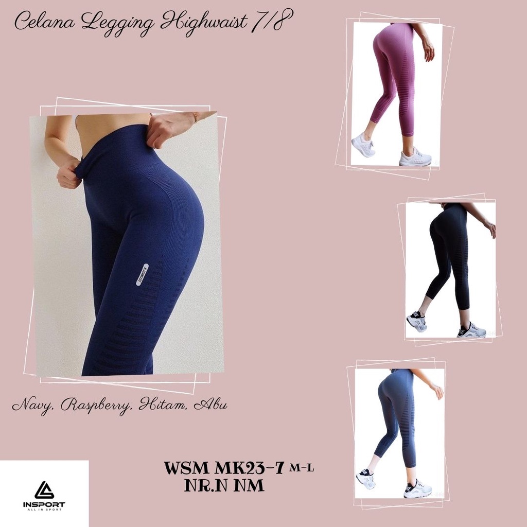 Celana Legging Senam Wanita 7/8/Olahraga/Sport Zumba/Aerobic/Yoga/Gym INSPORT MK23-7 HIGHWAIST IMPORT