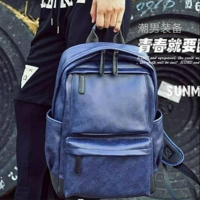 EUDOR Fashion Import tas Ransel Kulit Pria BLUE Premium Quality