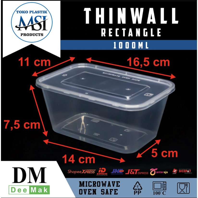 Thinwall/Food Container Rec 500ml-650ml-750ml-1000ml | Thinwall Persegi Panjang | Harga diatas adalah harga per Lbr (Wadah + Tutup) |