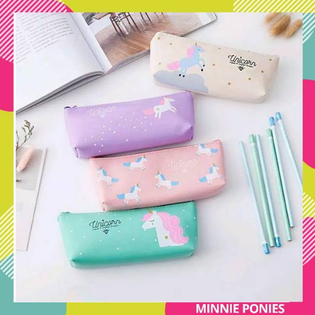 

KOTAK PENSIL BAHAN PU LEATHER gambar unicorn / Pencil Case Pouch Tepak Sekolah Unik