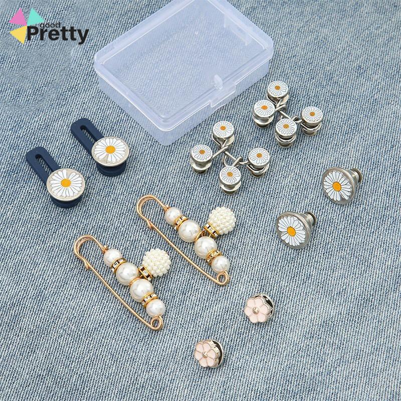 10 PCS Daisy Pattern Nail Gratis Dilepas Celana Denim Penyesuaian Pinggang Tombol Loga - PD