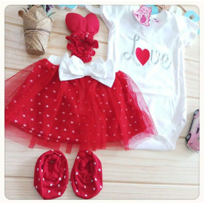 Baju Bayi Perempuan Setelan Jumper rok tutu ROSELOVE free bandana dan sepatu Anak cewek