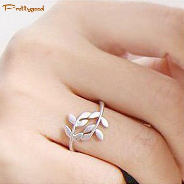 Cincin Charms Olive Tree Branch Leaves Open Ring Wedding Rings Adjustable Jewelry -PD