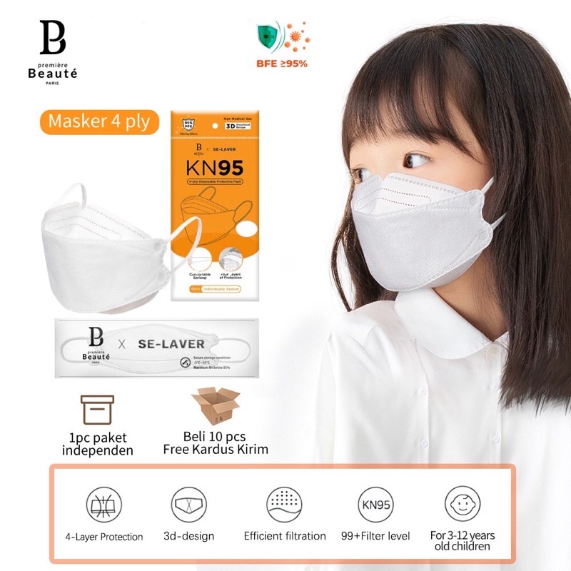 Masker Premiere anak Beaute disposable 6pcs KN95 EVO Anak Masker 4ply Masker Wajah Earloop