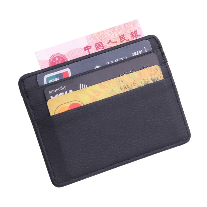 

Aman Dompet Kartu Bahan Kulit Id Card Holder Slim Design 1003 Black Terbatas