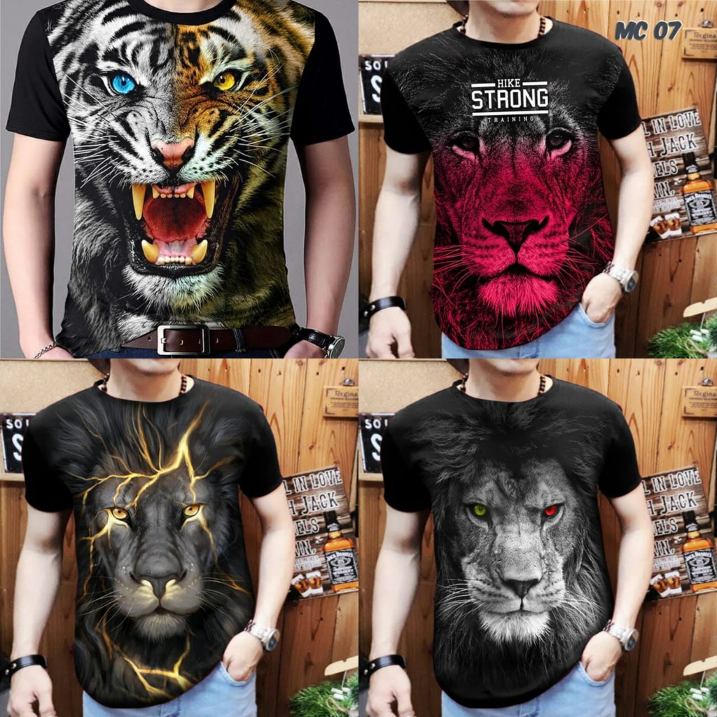 Kaos Pria Lengan Pendek / Motif Campur Macan / Shalch Trendy