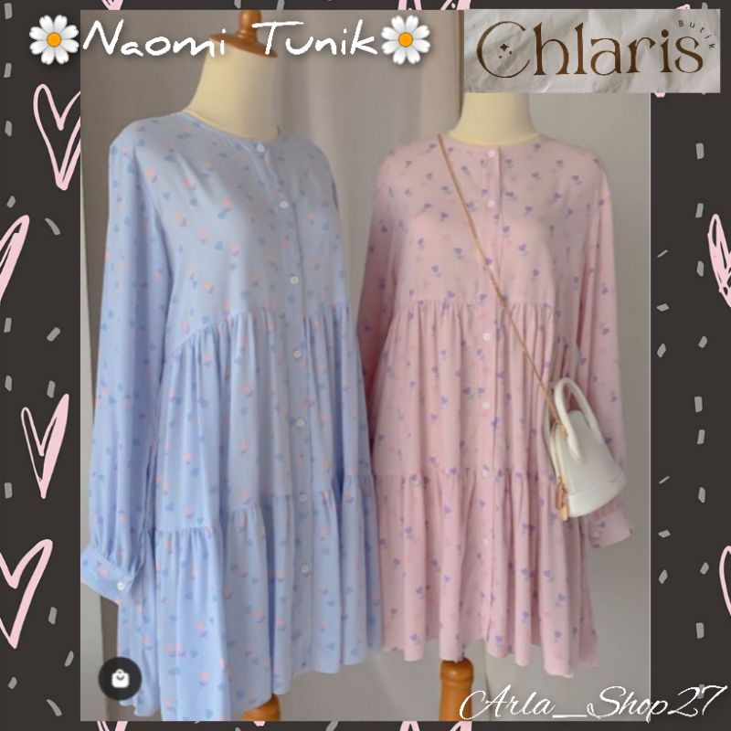 BUTIKCHLARIS Naomi Tunik BabyBlue, BabyPink by Butik Chlaris