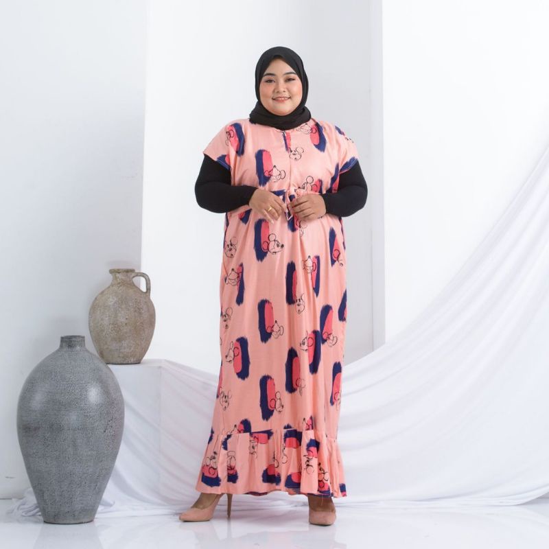 WRAPDRESS RUFFLE SERUT JUMBO MICKEY PAINT/DRESS PANJANG SUPER JUMBO/DASTER MODERN//BAJU TIDUR DEWASA