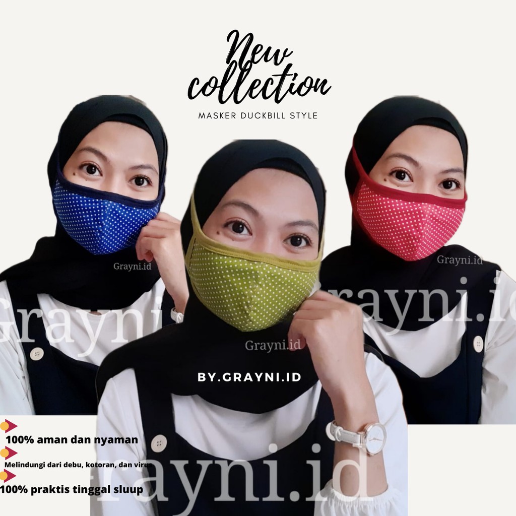 Masker duckbill hijab headloop kain warna motif