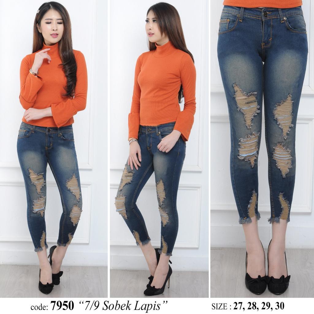  Celana  jeans  cewek wanita sobek  ripped destroy bigsize 