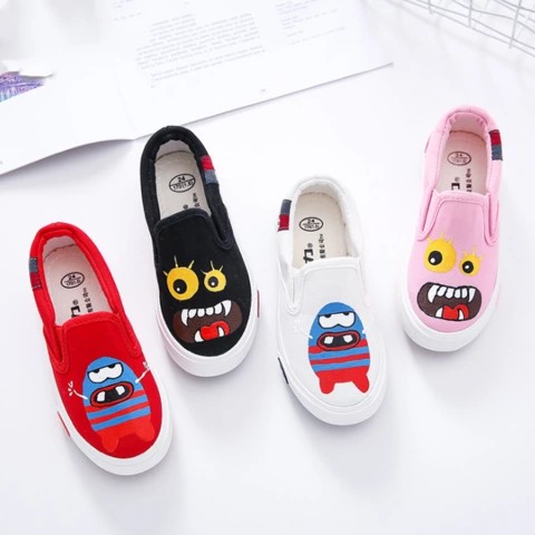 DINDA SEPATU WANITA SLIP ON MINION DOODLE SEPATU ANAK-ANAK - MERAH HITAM PUTIH DAN PINK