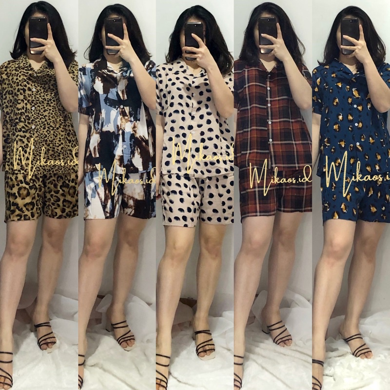 (COD) MIKAOS Piyama Rayon Premium | piyama wanita | piyama celana pendek | piyama | piyama abstrak / baju tidur rayon set pendek