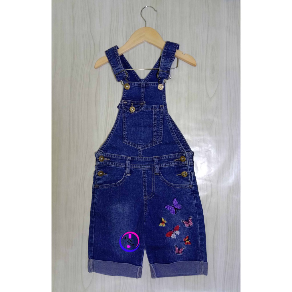 ( WARNA AGAK PUDAR ) Baju Kodok Jeans Anak Perempuan Import Murah (Kupu-kupu)