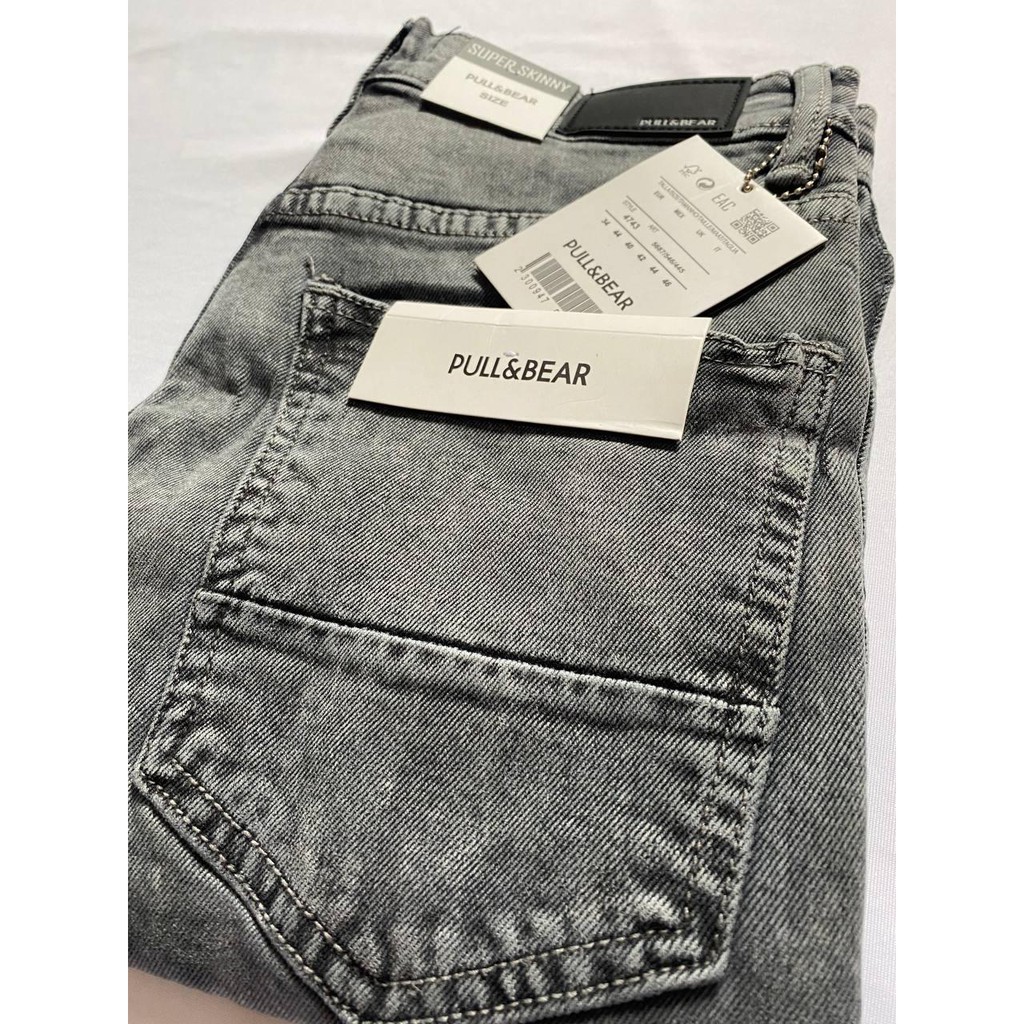 CELANA JEANS PRIA PULL&amp;BEAR GREY ACID SKINNY STRETCH PULLANDBEAR PULL &amp; BEAR PULL AND BEAR PENSIL