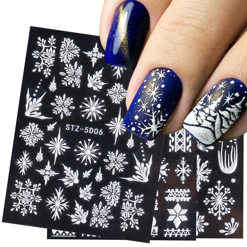 (1 Lembar) (Stiker Kuku) (5D) Motif Kepingan Salju Natal Untuk Dekorasi Nail Art / Manicure Diy