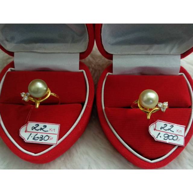 Cincin emas 22 karat mutiara air laut lombok asli bersertifikat