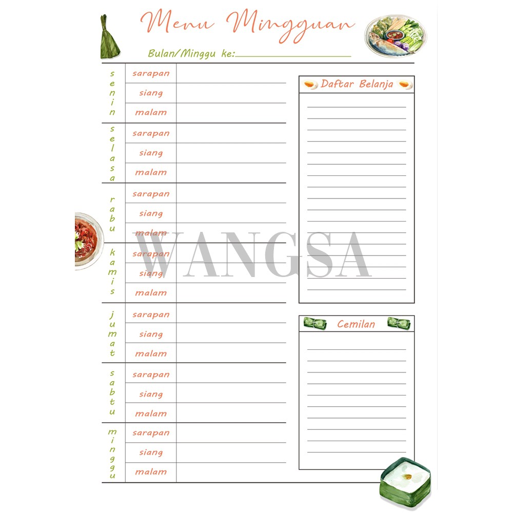 

Meal Planner/Agenda Makanan (isi binder)