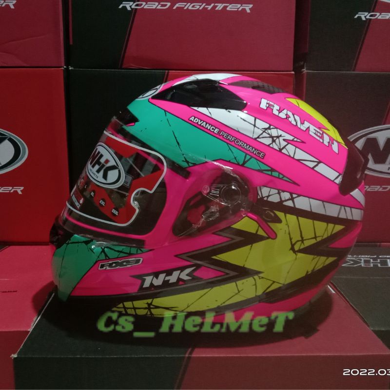 HELM NHK RX9 RAVEN PINK FLO TOSCA YELLOW FULL FACE DOUBLE VISOR ORIGINAL SNI