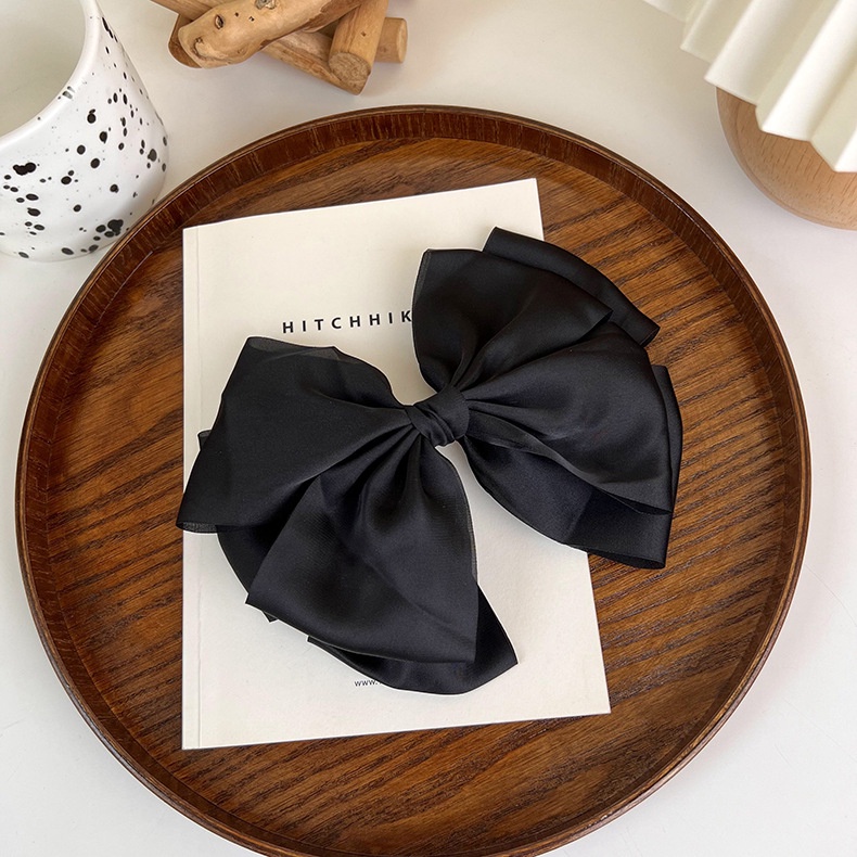 JEPIT RAMBUT PITA BESAR ELEGAN SATIN FRENCH RETRO BOW SILK BIG FAIRY FEMINIM RIBBON HAIRCLIP BESAR BLACK COLOR WARNA HITAM HAIR SNAP AKSESORIS ACCESSORIES PIN KOREA PRINCESS STYLE