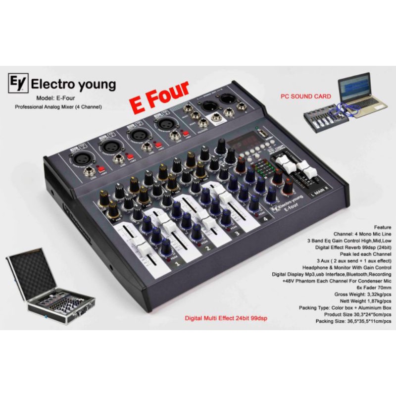 New mixer 4 Channel EFOUR Bisa Bluetooth flashdisk Dan Gratis Koper