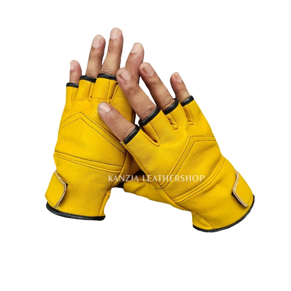 Sarung Tangan Kulit Motor Setengah Jari Kanzia Leathershop Yana Gloves