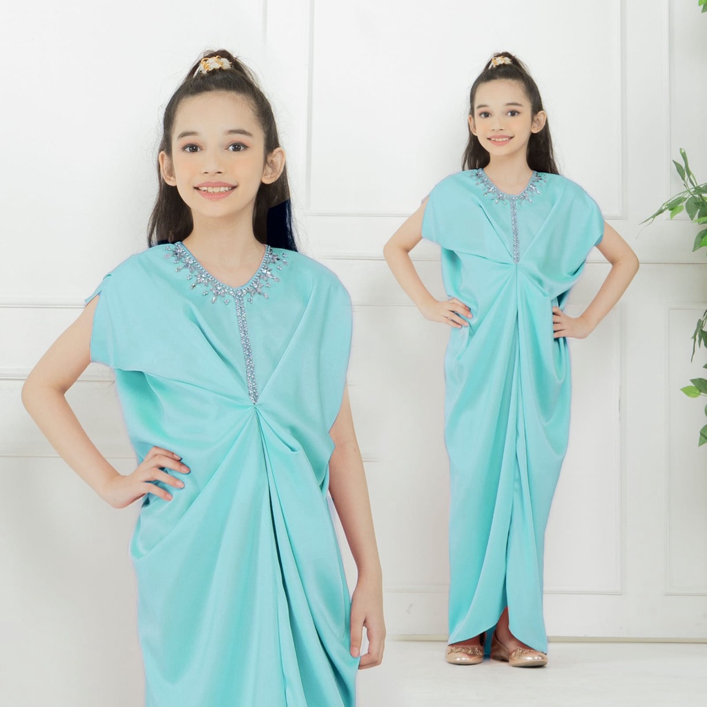 HOPYLOVY Kaftan Anak Perempuan Baju Kaftan Bahan Satin Triana Kid