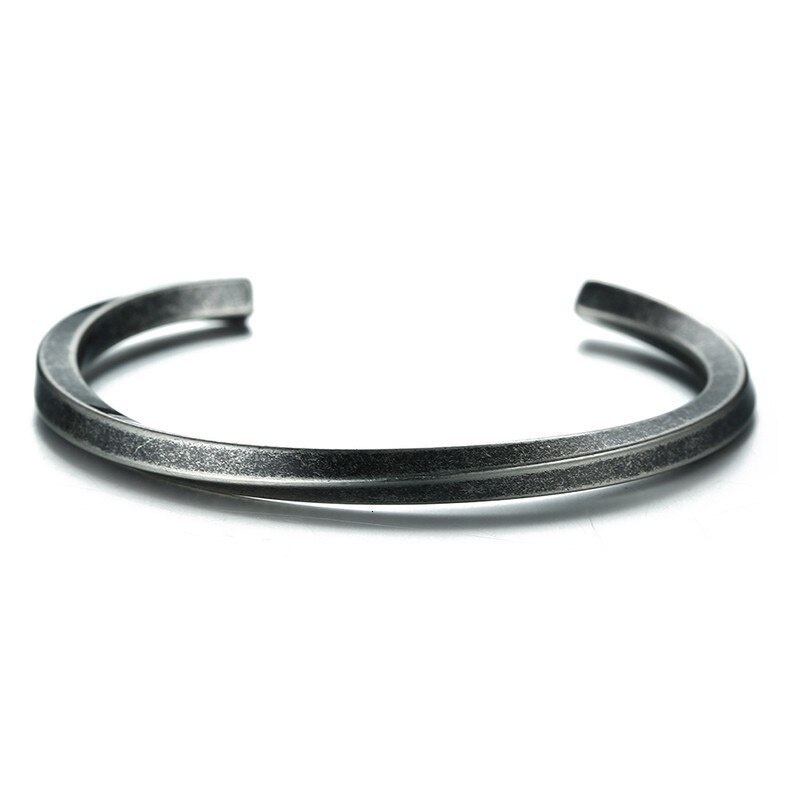 Gelang Bangle Ukir Tipe C Bahan Stainless Steel Warna Silver Gaya Antik Untuk Unisex