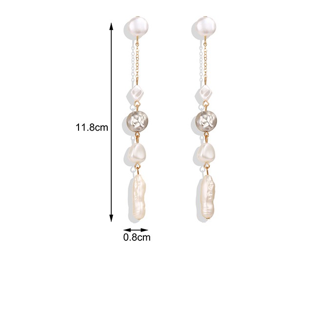 LRC Anting Tusuk Fashion Gold Alloy Irregular Pearl Fringe About Earrings D02361