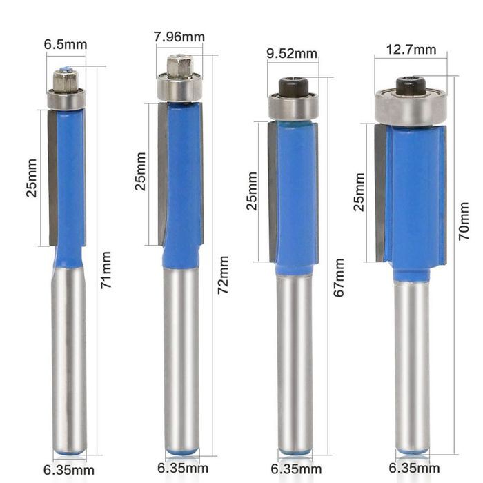 Mata Profil 10mm Flush Trim Straight Router Bit Top Bearing Shank1/4