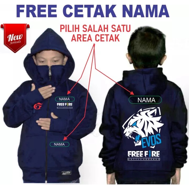 JAKET ANAK LAKI LAKI TERBARU USIA 4 - 14 TAHUN SIZE S M L XL NINJA FREE FIRE FF GRATIS TAMBAH NAMA
