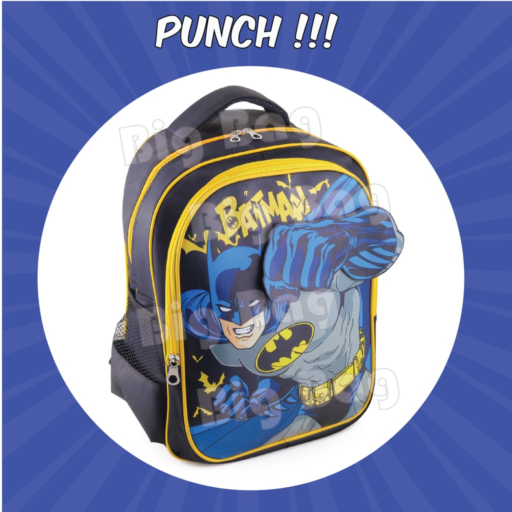 Tas Ransel Anak Laki Laki Karakter - BATMAN - PUNCH BLACK YELLOW - COOL BACKPACK + FREE BOTOL