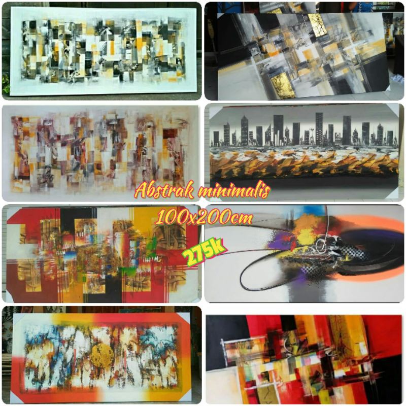 Lukisan abstrak lembaran nuansa bali horizontal