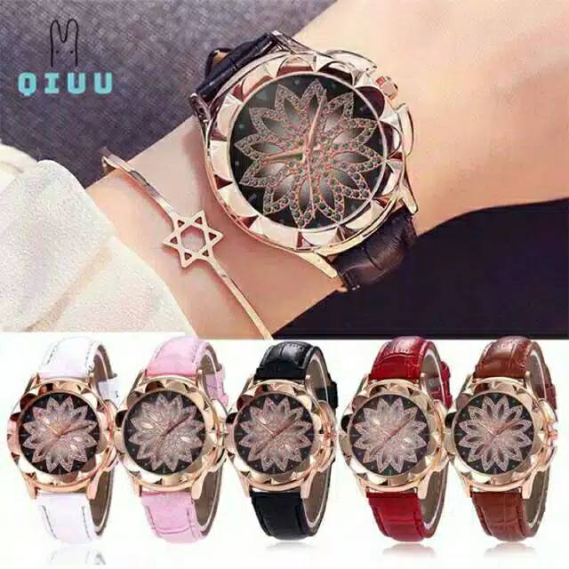 Terima Cod)Jam Tangan Wanita Bunga Strap Kulit (Dikirim Dari Jakarta)