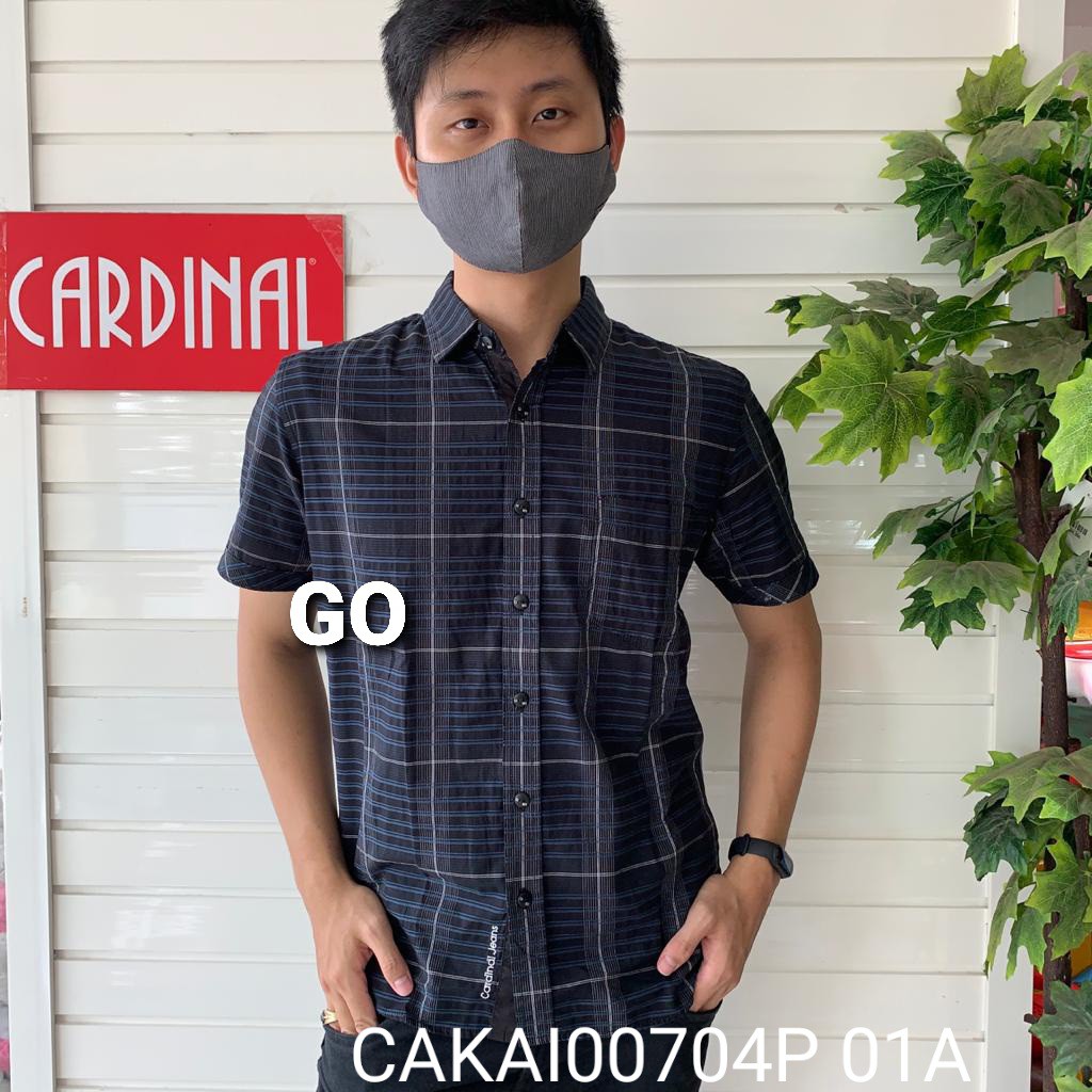 gof CARDINAL KEMEJA JEANS Slimfit Hem Cowok Pakaian Pria Baju Atasan Lengan Pendek Original