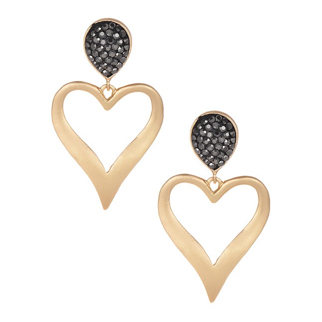 LRC Anting Tusuk Fashion Gold Alloy Diamond Heart Earrings F33295