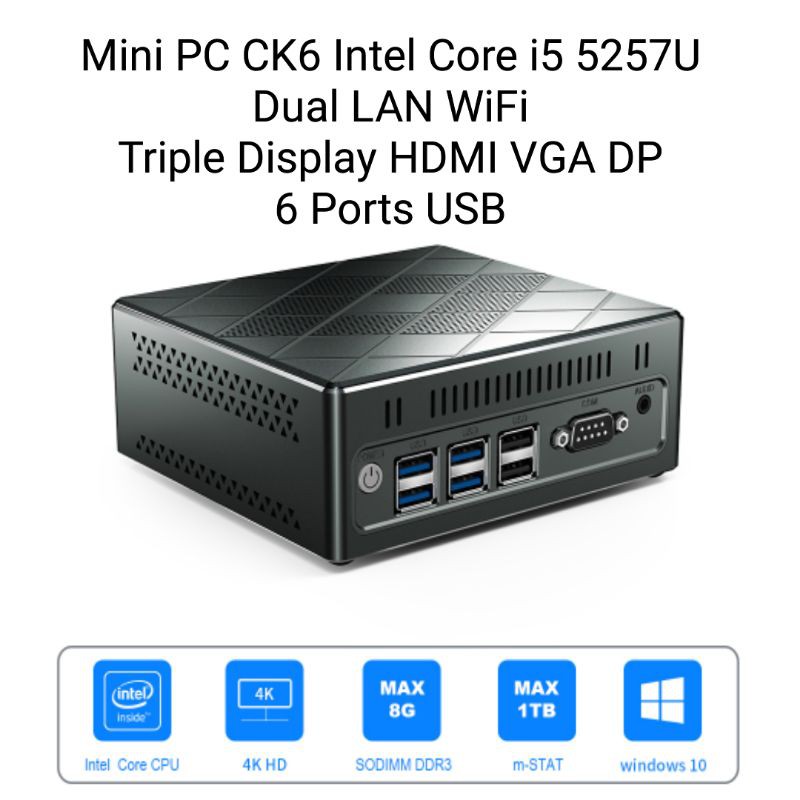 Mini PC CK6 Intel Core i5 5257U 8GB/128GB SSD 4K Dual LAN HDMI VGA DP Windows 10